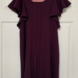 Kenzie Women's Feminine Lined Ruffle Sleeve Shift Dress - Deep Plum